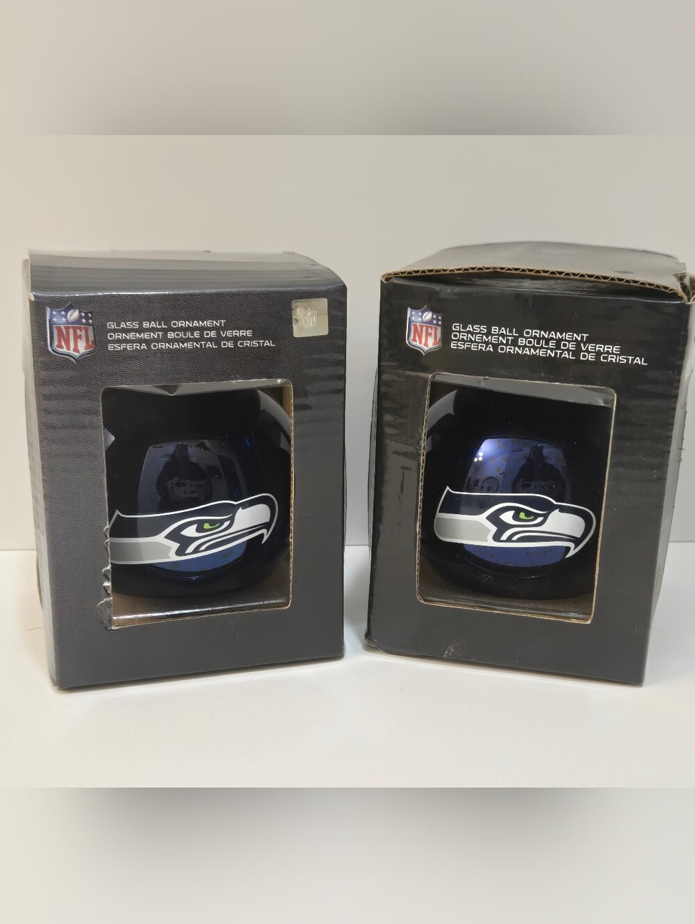 2 NFL Seattle Seahawks Mercury Glass Ball Ornaments 2014